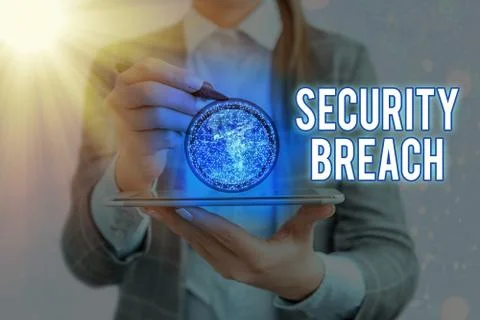 Writing note showing Security Breach. Business photo showcasing unauthorized 库存照片