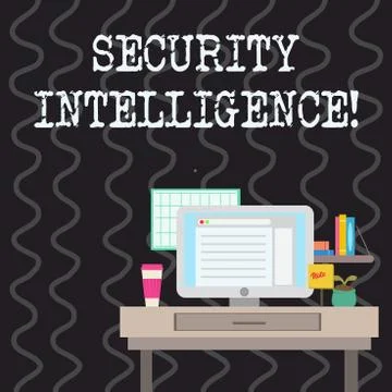 Writing note showing Security Intelligence. Business photo showcasing protecting Stock Illustration
