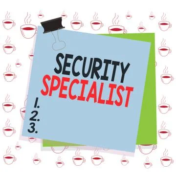 Writing note showing Security Specialist. Business photo showcasing specializes Illustrazione stock