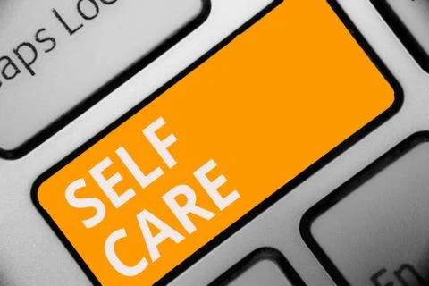 Writing note showing Self Care. Business photo showcasing Give comfort to your Foto stock