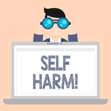 Writing note showing Self Harm. Business photo showcasing deliberate injury Illustrazione stock