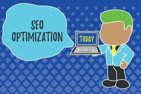 Writing note showing Seo Optimization. Business photo showcasing process of Stock Illustration