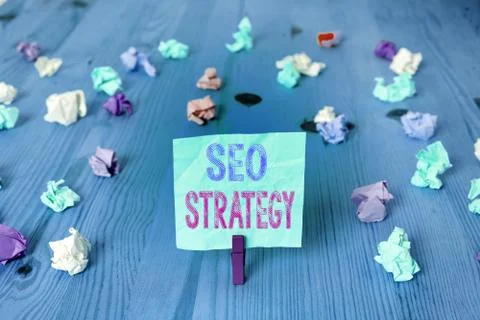 Writing note showing Seo Strategy. Business photo showcasing Techniques and 스톡 사진