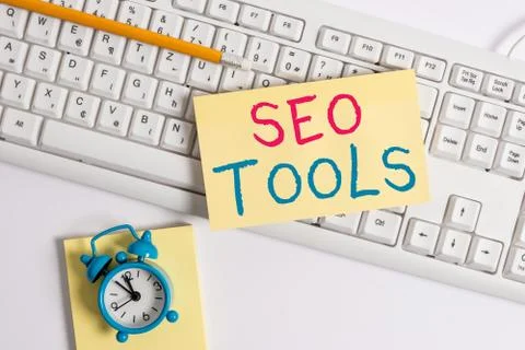 Writing note showing Seo Tools. Business photo showcasing process of affecting 스톡 사진
