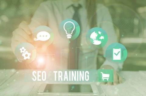 Writing note showing Seo Training. Business photo showcasing learn specific Fotos de archivo