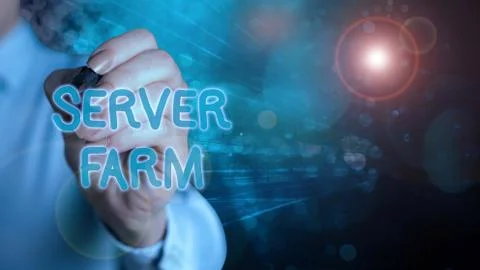 Writing note showing Server Farm. Business photo showcasing a group of computers 스톡 사진
