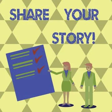 Writing note showing Share Your Story. Business photo showcasing Tell Illustrazione stock