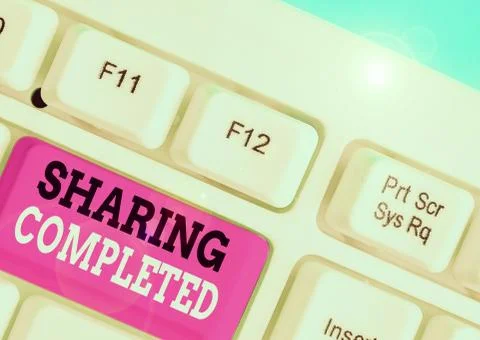 Writing note showing Sharing Completed. Business photo showcasing to bring to an Foto stock