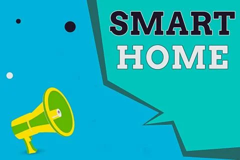 Writing note showing Smart Home. Business photo showcasing equipped home can be Ilustração Stock