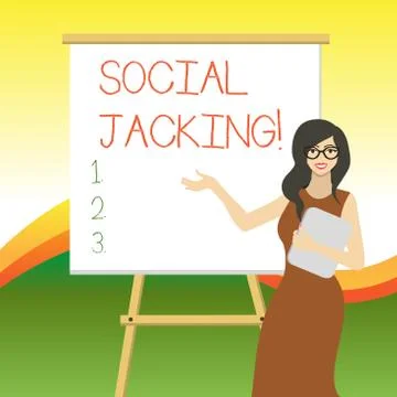Writing note showing Social Jacking. Business photo showcasing Spiteful method Illustrazione stock