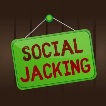 Writing note showing Social Jacking. Business photo showcasing Spiteful method Illustrazione stock