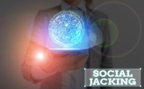 Writing note showing Social Jacking. Business photo showcasing Spiteful method Foto stock