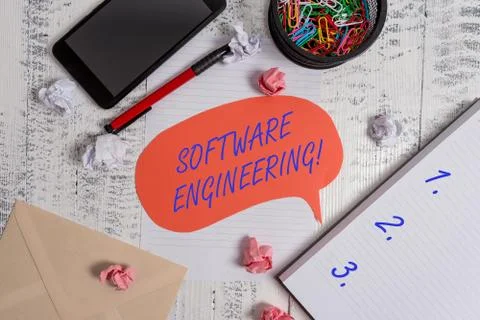 Writing note showing Software Engineering. Business photo showcasing Program Stock Photos
