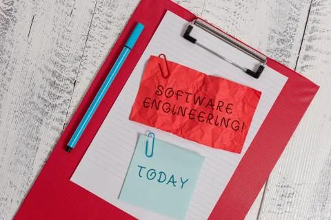 Writing note showing Software Engineering. Business photo showcasing Program Foto stock