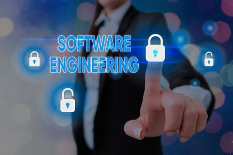 Writing note showing Software Engineering. Business photo showcasing Program Foto stock