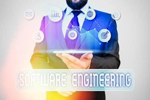 Writing note showing Software Engineering. Business photo showcasing Program Stock Photos