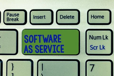 Writing note showing Software As Service. Business photo showcasing On Demand Foto stock