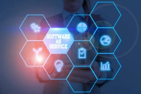 Writing note showing Software As Service. Business photo showcasing On Foto stock