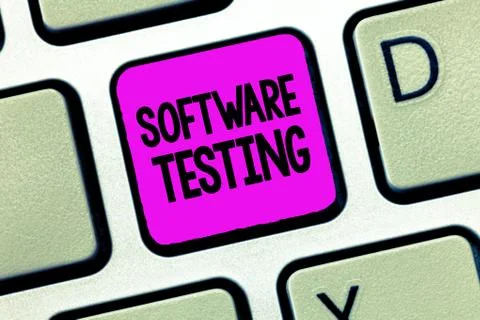 Writing note showing Software Testing. Business photo showcasing investigation Stockfoto's