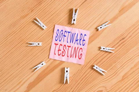 Writing note showing Software Testing. Business photo showcasing evaluate the Foto stock