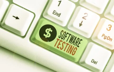 Writing note showing Software Testing. Business photo showcasing evaluate the Stockfoto's