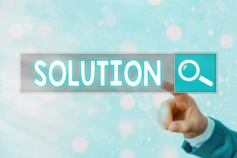 Writing note showing Solution. Business photo showcasing a means of solving a Stock Photos