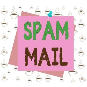Writing note showing Spam Mail. Business photo showcasing Intrusive advertising Stock Illustration