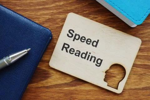 Writing note showing Speed Reading. The text is written on a small wooden boa Stock Illustration