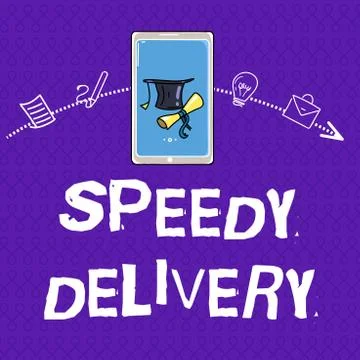 Writing note showing  Speedy Delivery. Business photo showcasing provide product Stock Illustration