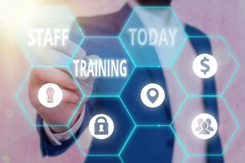 Writing note showing Staff Training. Business photo showcasing program that Foto stock