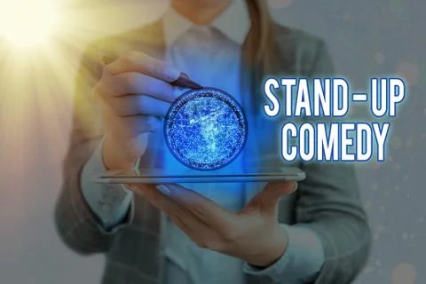 Writing note showing Stand up Comedy. Business photo showcasing a comic style Stock Photos
