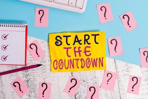 Writing note showing Start The Countdown. Business photo showcasing Sequence of Foto stock