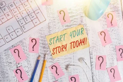 Writing note showing Start Your Story Today. Business photo showcasing work hard Stockfoto's
