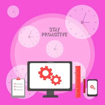 Writing note showing Stay Proactive. Business photo showcasing Taking own Stock Illustration