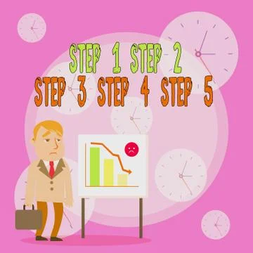 Writing note showing Step 1 Step 2 Step 3 Step 4 Step 5. Business photo Stock Illustration