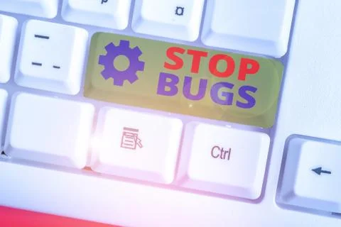 Writing note showing Stop Bugs. Business photo showcasing Get rid an insect or Stock Photos