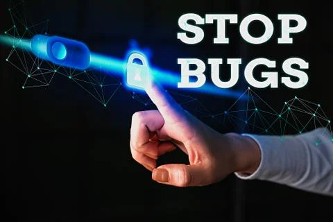 Writing note showing Stop Bugs. Business photo showcasing Get rid an insect or Stock Photos