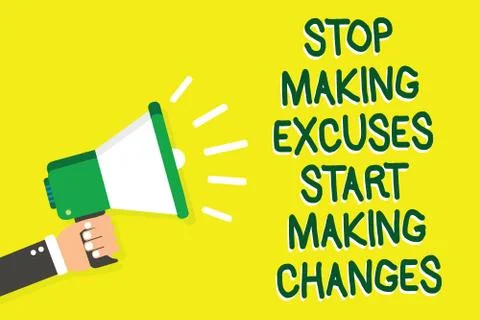 Writing note showing Stop Making Excuses Start Making Changes. Business photo Stock Illustration