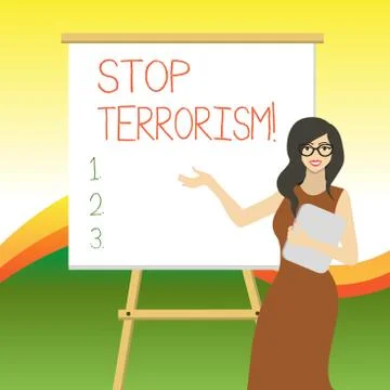 Writing note showing Stop Terrorism. Business photo showcasing Resolving the Stock Illustration