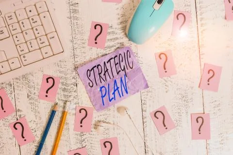 Writing note showing Strategic Plan. Business photo showcasing a systematic Stock Photos