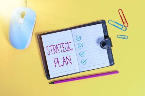 Writing note showing Strategic Plan. Business photo showcasing a systematic Stock Photos