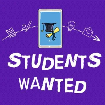 Writing note showing  Students Wanted. Business photo showcasing list of thing Stock Illustration