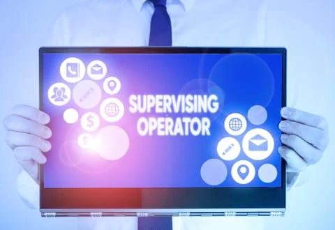 Writing note showing Supervising Operator. Business photo showcasing monitoring Stock Photos