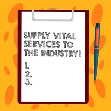 Writing note showing Supply Vital Services To The Industry. Business photo Stock Illustration