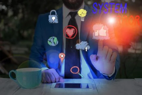 Writing note showing System Error. Business photo showcasing instruction that is 库存照片