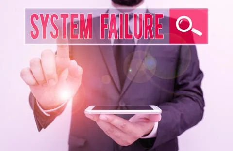 Writing note showing System Failure. Business photo showcasing Occur because of 库存照片