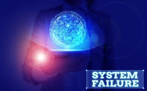 Writing note showing System Failure. Business photo showcasing Occur because of Stockfoto's