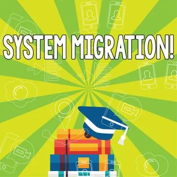 Writing note showing System Migration. Business photo showcasing Moving programs Stock Illustration
