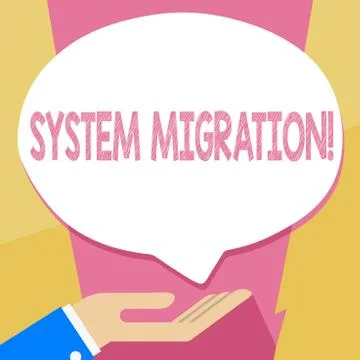 Writing note showing System Migration. Business photo showcasing Moving programs Stock Illustration