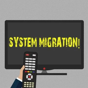 Writing note showing System Migration. Business photo showcasing Moving programs Stock Illustration